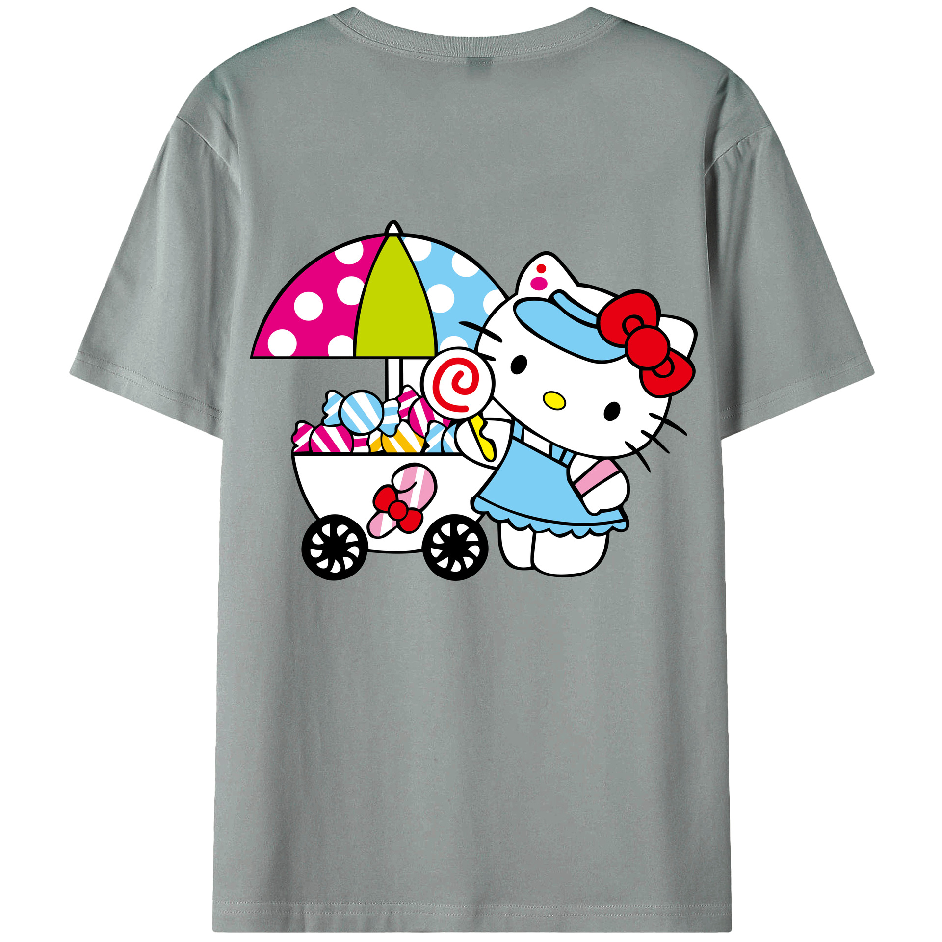 （画像用） Hello Kitty ハローキティ 綿100％ メンズ半袖Tシャツ（バックプリント） 通気性